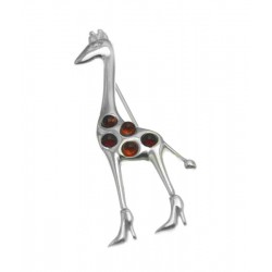 Żyrafa na obcasach srebrna broszka AC173